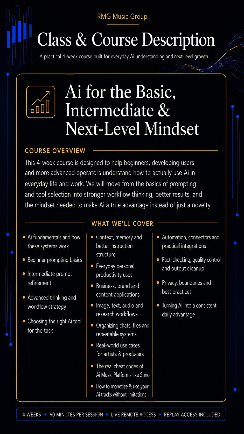 RMG Universal Presents — MASTERCLASS — Ai for the Basic, Intermediate & Next-Level Mindset